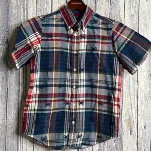 Brooks Brothers Boys Poplin Plaid Crab Short Sleeve Button Down Shirt, M (10-12)
